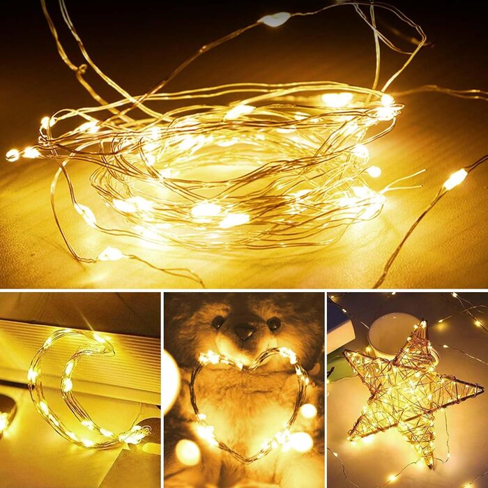 Льоко́ва гірлянда на батарейках, 5 метрів, 50 LED, з таймером та пультом, 8 режимів, вологостійка, тепле біле світло, для декору приміщень та саду, 6 шт.