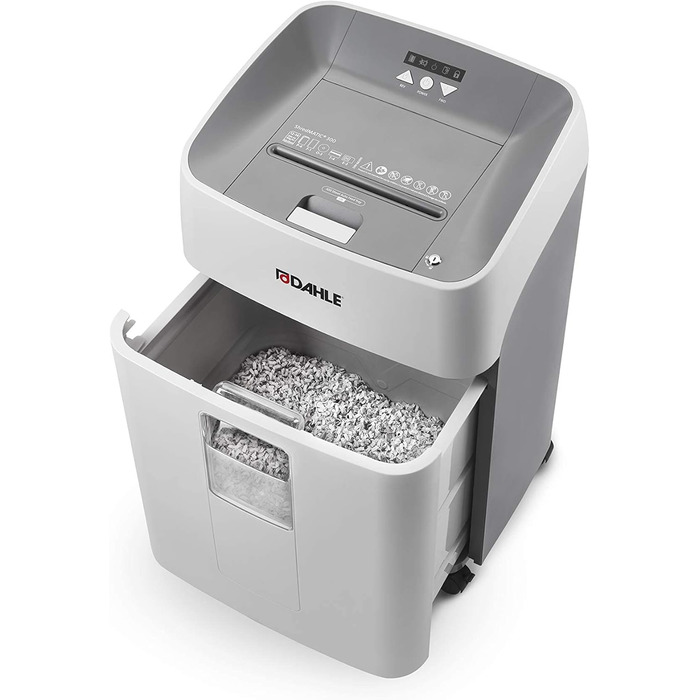 Шредер Dahle ShredMATIC 90 з автоподачею паперу, P-4, 300 аркушів, світло-сірий/сірий, без масла, без обслуговування