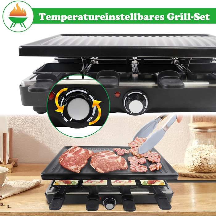 Електричний набір для раклет SUBTLETY на 8 осіб з гранітною гриль-плитою та антипригарним покриттям