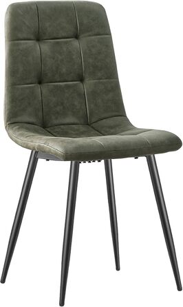 Набір з 4 кухонних стільців Techno, оббивка з тканини, м'які стільці з чорними металевими ніжками, оливковий колір