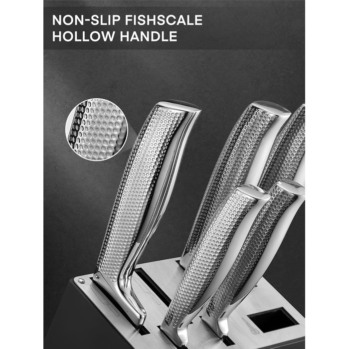 Набір ножів FOHERE з бруском для заточування, 14 предметів. Професійний набір кухонних ножів з нержавіючої сталі, ергономічні ручки, ідеальний подарунок