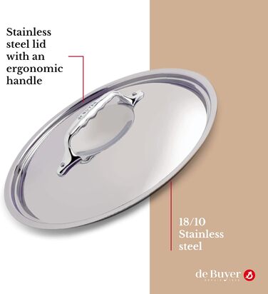 Кришка для каструль De Buyer з нержавіючої сталі з чавунною ручкою, 16 см, срібляста (3709.16N)