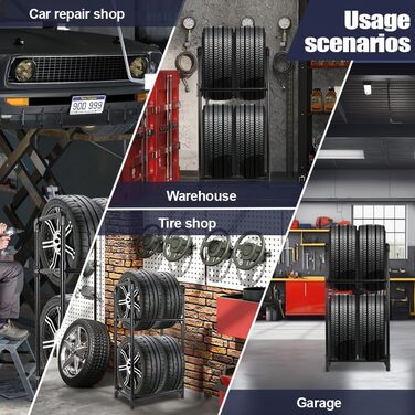 Стійка для шин BAOYOUNI на 4 шини/диски, 2 яруси, чорна. Міцна, економна, для гаража, підвалу, майстерні. 57,2 x 37,3 x 114,6 см