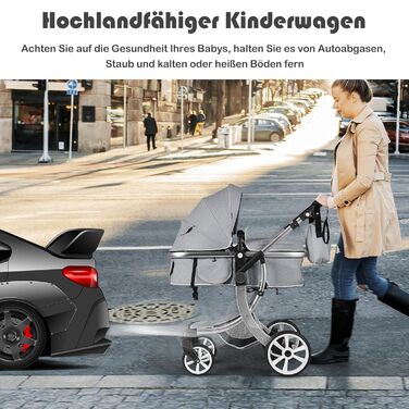 Дитяча коляска 2 в 1 Costway, комбінована, з регульованою спинкою, підніжкою, капюшоном, москітною сіткою, для дітей до 3 років (сіра)