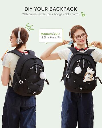 Рюкзак LOVEVOOK для підлітка, шкільний ранець 5 клас, дитячий рюкзак з нагрудною стрічкою, легка жіноча сумка для школи, рюкзак для дітей від 8 років для дитячого садка, школи, університету, відпочинку (Чорний, 15,6 дюймів)