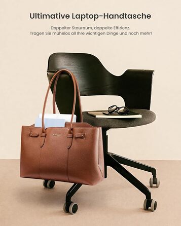 LOVEVOOK Сумка для ноутбука 15.6 дюймів, жіноча, велика, торбинка-шопер, шкіряна, водонепроникна, для роботи, навчання, офісу, універсальна, коричнева