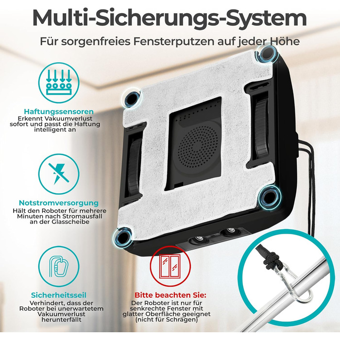 Робот-прибиральник вікон KLAMER 3500 Pa – автоматичний мийник вікон з резервуаром для води 100 мл, функція вологого прибирання, розпізнавання країв, тиха робота 60 дБ, захист від падіння та інтелектуальне планування маршруту (Чорний)