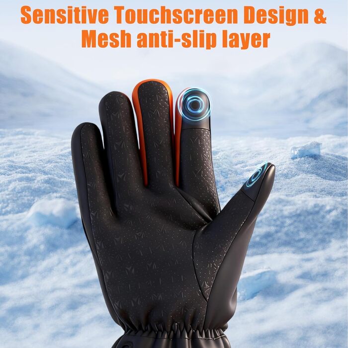 Обогревні рукавиці 3T6B для чоловіків та жінок, 3-рівневий обігрів, акумулятори 2x5V 6000mAh, Type-C зарядка, водонепроникні, сенсорний екран, для катання на лижах, походів, велосипеда, мотоцикла