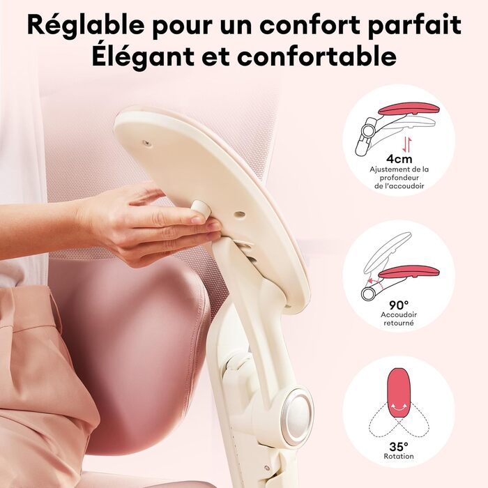 Ергономічне крісло для жінок Musso E80 Muse FemmePosture™ - регулювання нахилу 135°, 3D-підтримка попереку, 17см 4D-підголівник, висувна підніжка, регулювання глибини та висоти сидіння, регульовані підлокітники (Рожевий)