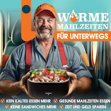 Електрична ланчбокс TRAVELISIMO 80W 1,5L 3-в-1 (12V/24V/220V) для подорожей, авто, мікрохвильовка, блакитний