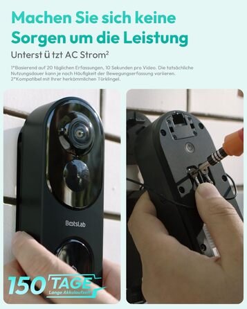 Відеодзвінок з камерою BOTSLAB 5MP, бездротовий, з AI, PIR, 360°, 2-way audio, без щомісячної плати R810