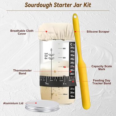 Набір для закваски: повний комплект з банкою, формами для перевірки закваски (9 дюймів кругла, 10 дюймів овальна), 18 аксесуарів для випічки, подарунок для професіоналів та домашніх пекарів