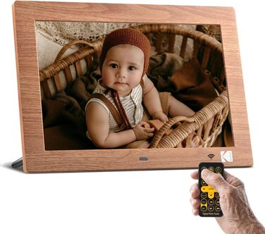 Цифровий фотоальбом KODAK 10 дюймів з пультом, без Wi-Fi, IPS-дисплей 1280x800, відтворення фото/відео/музики, USB/SD, дерев'яний корпус