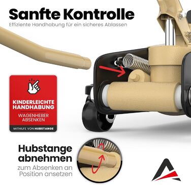 Гідравлічний домкрат Wagenheber 2.5T низькопрофільний для легкових авто та авто з заниженою підвіскою, до 2500 кг, бежевий + 3 гумові накладки та адаптер