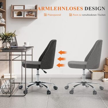 Офісний стілець Refined Living без підлокітників, комп'ютерний стілець на роликах, ергономічний, до 113 кг, темно-сірий