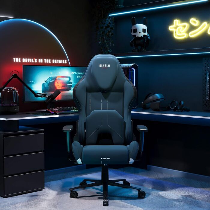 Ігровий крісло Diablo Gaming X.One Prime з підголівником та системою охолодження. Міцний металевий каркас, регульовані підлокітники. Макс. навантаження 140 кг.