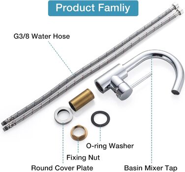 Змішувач для ванної кімнати/кухні 360° з нержавіючої сталі, однорідний, висота виливу 150 мм, щіткова обробка, нікель (хром)