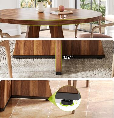 Круглий обідній стіл LITTLE TREE на 4-6 осіб, 119,9 см, з дерев'яним цоколем, коричневий, для кухні, їдальні, вітальні (тільки стіл)