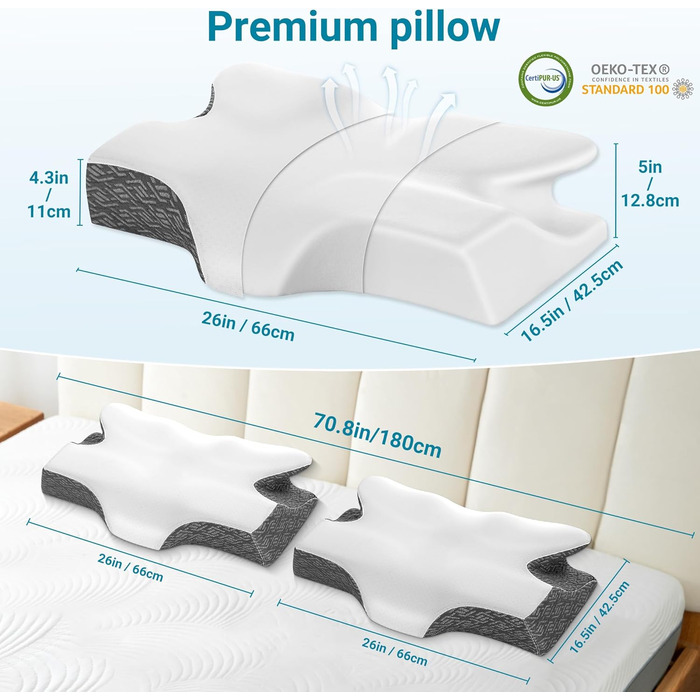 Ортопедична подушка Elviros з піною Memory Foam, ергономічна подушка для шиї, підтримка для спини та бокових сліпців (біла)