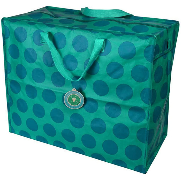 Гігантська сумка для покупок, перероблена сумка для покупок, гігантська сумка, універсальна сумка (Бірюзовий прожектор в горошок)