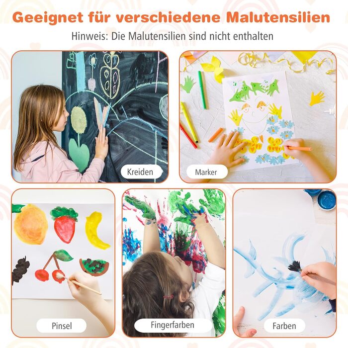 Дитяча мольберт DREAMADE 3 в 1: магнітна дошка, крейдяна дошка, рулон паперу, фарби та органайзери для творчості (від 3 років)