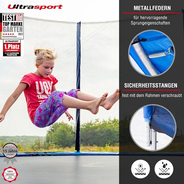 Батут Ultrasport Uni-Jump 460 см для дітей та дорослих (до 150 кг) з сіткою, захисним покриттям та комплектом для монтажу | Садовий батут