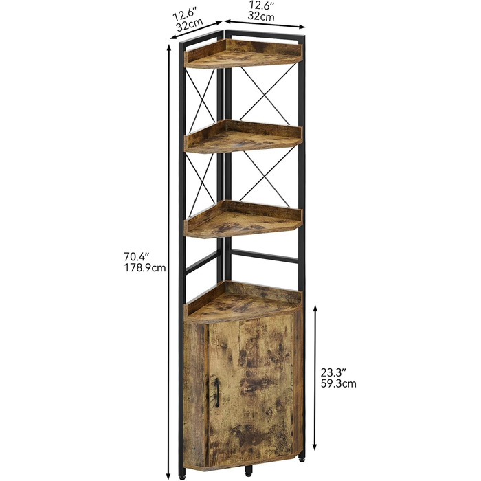 Кутова полиця YITAHOME, 4 яруси, промислова, дерево, окремо стояча, з шафою, вінтажний коричневий, для вітальні/домашнього офісу