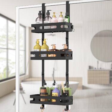 Настінна поличка для душу YEAUPE PRO з 3 ярусами – органайзер для ванної кімнати без свердління, чорний, до 18 кг