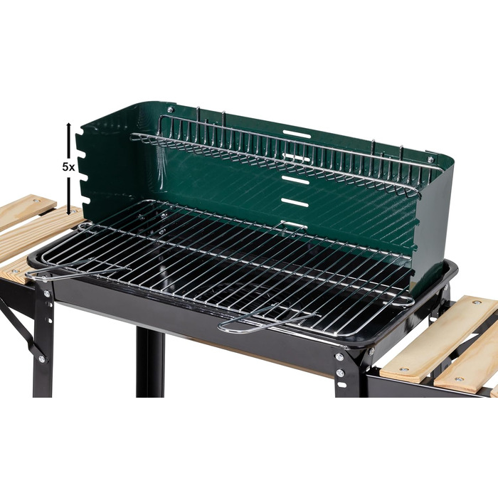 Гриль вугільний на коліщатках ARO, сталь/дерево, 2 решітки, 2 полиці, зелений