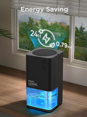EasyAcc Електричний осушувач повітря 1200 мл, компактний, тихий, портативний, з автовимкненням та режимом сну. Ідеально для офісу та дому. Чорний колір.