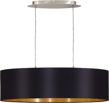 Підвісний світильник EGLO Maserlo, текстильний підвісний світильник на 2 полум'я, овальний підвісний світильник зі сталі та тканини, колір матовий нікель, чорний, золотий, цоколь E27, L 78 см Підвісний світильник, довжина 780 мм