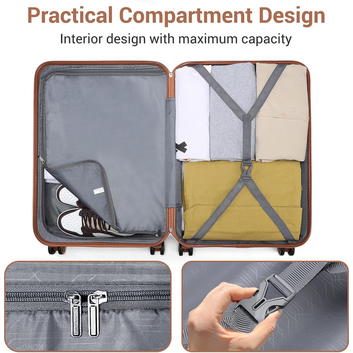 KONO Чемодан-Тролей 55 см, Кремовий Білий | Валіза для подорожей