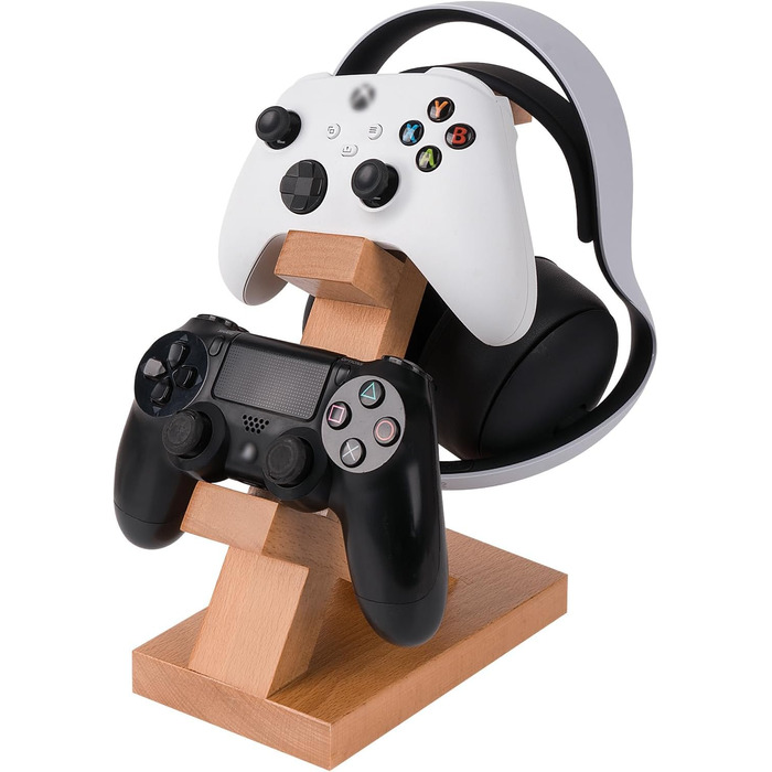 Підставка для геймпадів та навушників GEEKRIA з масиву дерева, універсальна, для PS4/PS5/Xbox/Switch/8BitDo, аксесуар для ігрового столу (світло-коричнева)