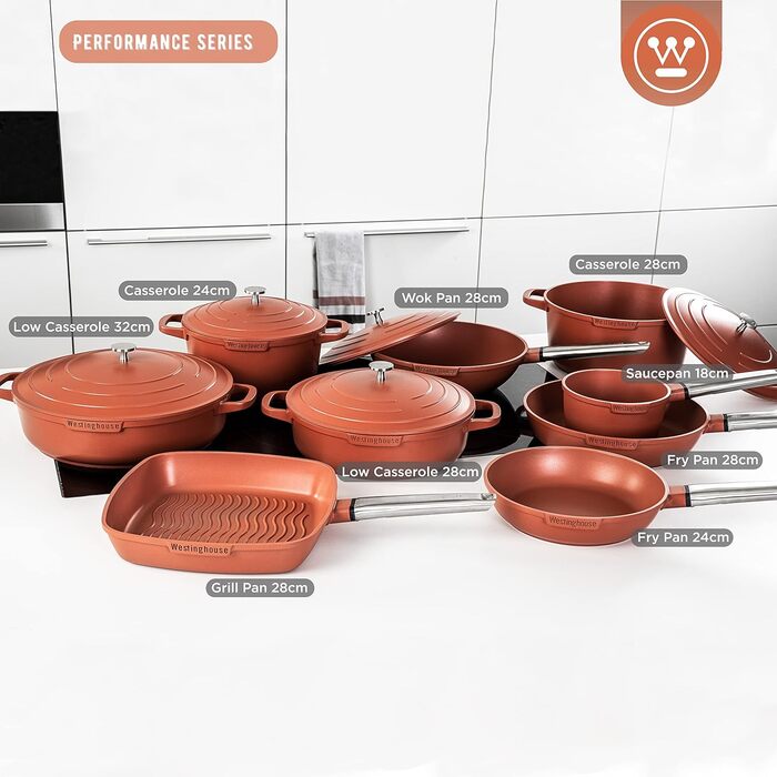 Сковорода серії Westinghouse PERFORMANCE з антипригарним покриттям-сковорода з покриттям 24 см з прохолодною сенсорною ручкою з нержавіючої сталі-червоний WCFP00950