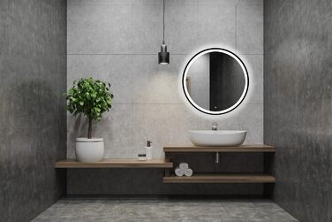 LED дзеркало для ванної кімнати 60 см з чорною рамою та підсвічуванням