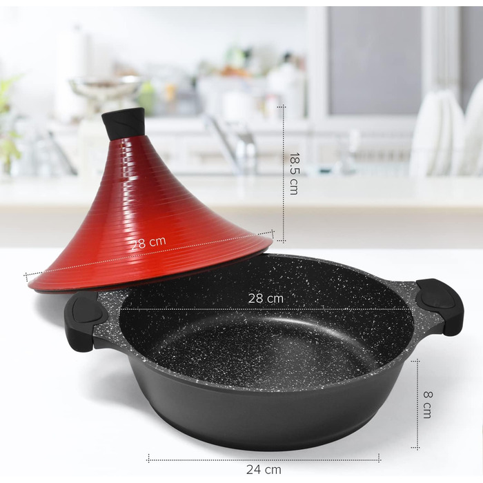 Тажин Joeji's Kitchen з кришкою, антипригарний, литий алюміній, 28 см, для індукції – марокканський горщик для приготування страв