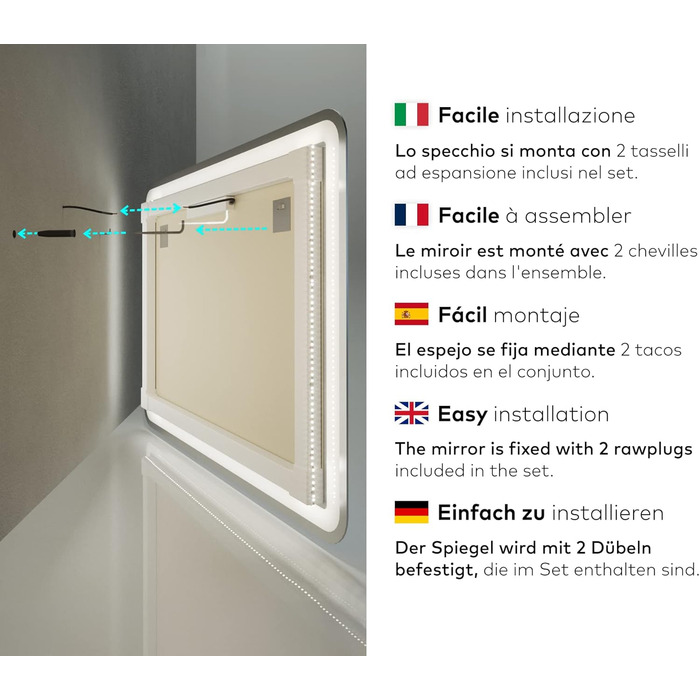 Дзеркало для ванної кімнати з підсвічуванням LED, 120x70 см, без рами, сучасний дизайн, на замовлення, Ambient Line