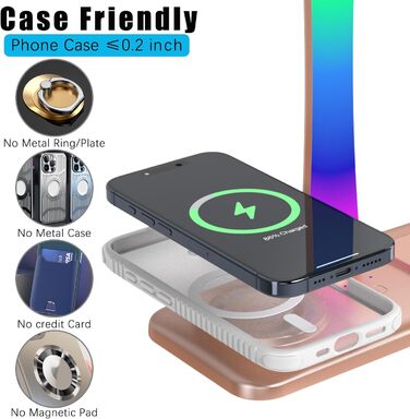 Підставка для навушників з бездротовим зарядним пристроєм, RGB-підсвічування, сумісна з AirPods Max, iPhone, Samsung, ідеальний подарунок для геймерів (Золото)