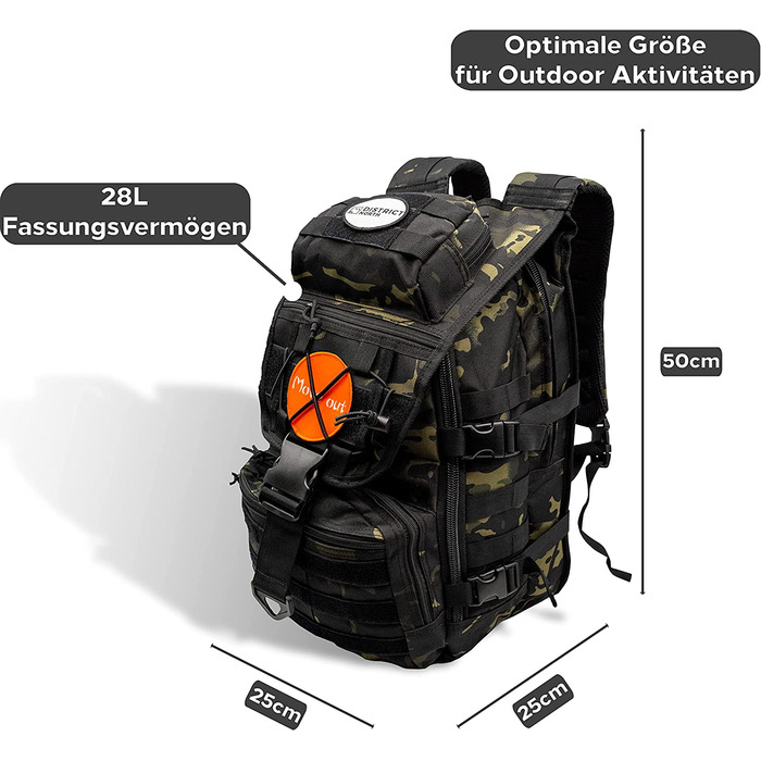 Військовий рюкзак головний убір 28L / оригінальний-додатковий водонепроникний / тактичний рюкзак і рюкзак - також ідеально підходить для використання на відкритому повітрі / рюкзак Бундесверу / рюкзак для виживання (чорний з декількома камерами)