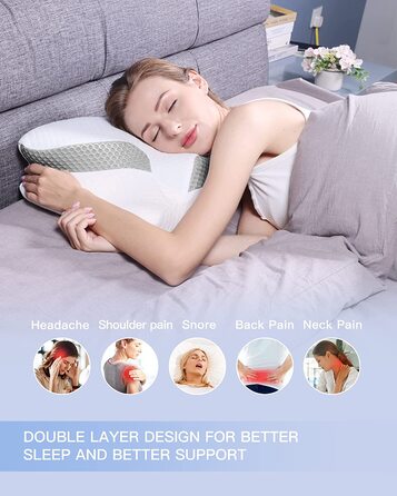 Подушка з піни з ефектом пам'яті Uamector, ортопедична подушка для підтримки шиї, ергономічна подушка для шиї подушка для голови, подушка для сну, підходить для будь-якого положення під час сну (сірий)