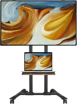 Підставка для телевізора ETHU з колесами, мобільна, для телевізорів 32-85 дюймів (LCD/LED/Plasma), до 60 кг, регульована по висоті, з підставкою для ноутбука, VESA 600x400 мм, горіх