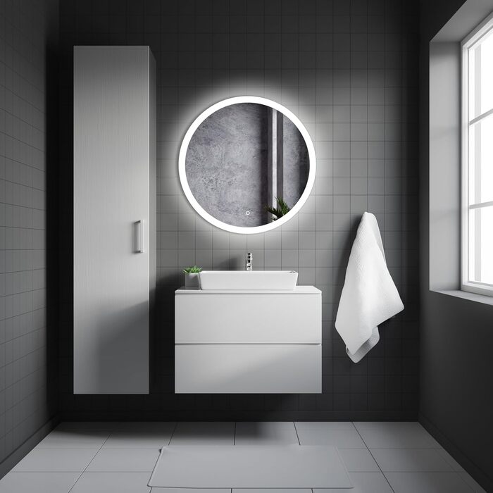 Круглий дзеркало для ванної кімнати 80 см з LED підсвічуванням та сенсорним вимикачем, натурально-біле світло (діаметр 80 см)