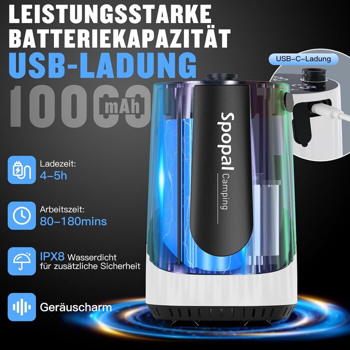 Мобільний душ Campingdusche з помпою, 10000mAh, для кемпінгу, відпочинку, автомийки, пляжу, тварин