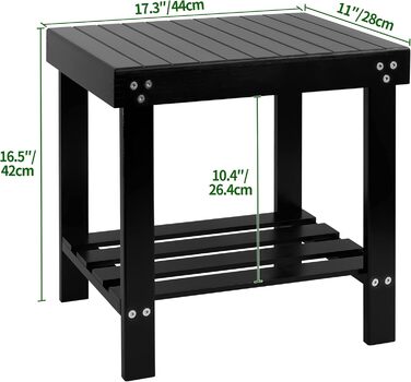 Банкетка для ванної кімнати VaeFae з бамбука, табурет для гоління з підставкою для ніг та полицею для аксесуарів, чорний колір