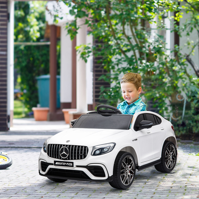 Дитячий електромобіль HOMCOM Mercedes-Benz AMG GLC63S COUPE, ліцензована модель, 12V, з пультом дистанційного керування, ременем безпеки, 2 x 35W двигуни, MP337-60, білий, розміри: 115 x 70 x 55 см. (Для дітей віком 6-12 років)
