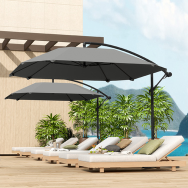 Парасолька Outsunny Centilever Alu Ø 260 см Парасолька, водонепроникна Кривошипна парасолька з підставкою, кривошипом, захистом від вітру, поворотна Ринкова парасолька похила Садова парасолька Захист від сонця для балкона Сад Патіо Темно-сірий