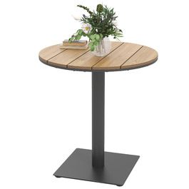 Outsunny Garden Table Ø70 см, Стійкий до погодних умов круглий балконний стіл з планкою, Сталевий обідній стіл на відкритому повітрі, Столик для кемпінгу Журнальний столик, Патіо Стіл для саду Патіо Балкон з натурального дерева