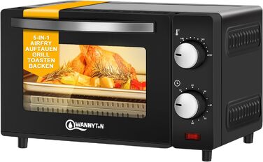 Міні-піч Wannyton 10L: піч для піци, випічки та хліба, 650W, 100-230°C, таймер, решітка, деко, чорний