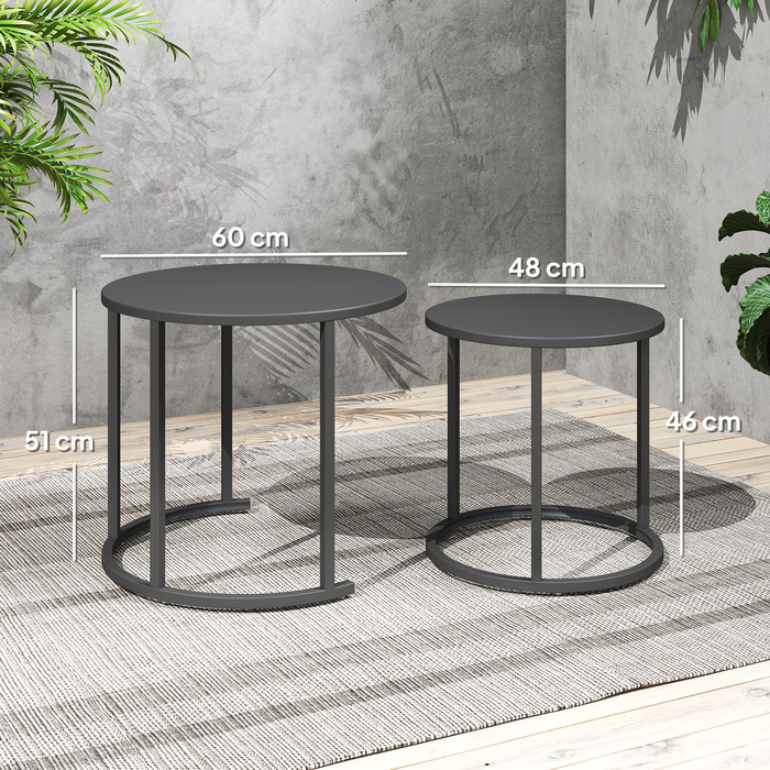 Набір з 2 столів-табуреток, розкладних, для саду/балкону, круглі, стійкі до погодних умов, зі сталі, економія місця, темно-сірий