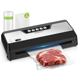 Вакууматор для продуктів Bonsenkitchen з вбудованим різаком, компактний вакууматор для Sous Vide та заготовок, кілька режимів роботи, чорний (в комплекті 1 рулон та 5 пакетів)
